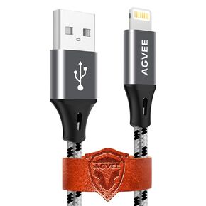 AGVEE 3 Pack 1.5ft لكابل شحن iPhone، طرف طرفي مقوى، سلك بيانات سلك شاحن USB سريع مضفر لجهاز iPhone 11 10 8 7 6S 6، iPad iPod iOS، أسود