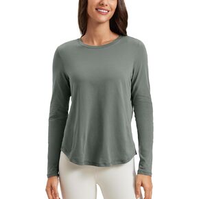 CRZ YOGA Pima Cotton Workout Long Sleeve Shirts for Women Athletic Crewneck Yoga Casual Tops Plain T-Shirt