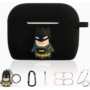 حافظة كرتونية لطيفة من السيليكون من Bat Man لأجهزة Apple Airpods 3، مجموعة ملحقات 8 في 1، غطاء واقٍ، حافظة من السيليكون/سلسلة مفاتيح/حلقة تسلق/ملصق غبار معدني/فرشاة تنظيف/حبل مضاد للضياع، أفضل هدية in Kuwait