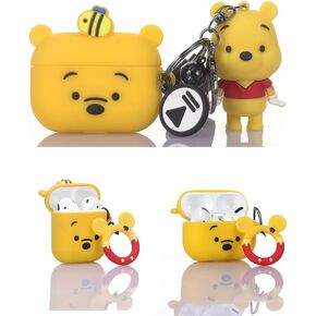Silicone Case Cute Cover Compatible for Apple Airpods 1,2&Pro [Cartoon Funny Avatar Series with Cute Doll Keychain] (Airpods Pro, Winnie)