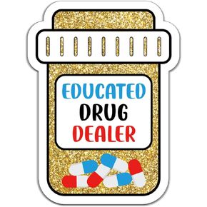 YAZMEEN 20 Pcs Funny Meds Bottle Stickers Educated Drugs Dealer Work Accessories Stickers for Pharmacy Nurse Doctor Student Appreciation Gifts Decals for Waterbottle Notebook Cell Phone（Size 2.5''）
