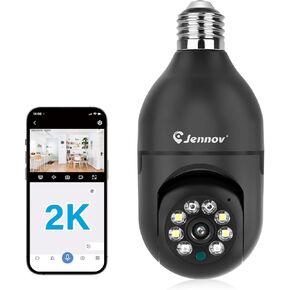Jennov 5MP Light Bulb Security Camera Wireless Outdoor IP66 Waterproof - 5Ghz&2.4Ghz Indoor Cameras for Home Security, 360° Lightbulb Socket Camera, Color Night Vision, Motion Detect 2PCS