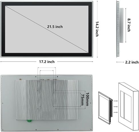 21.5 inch Capacitive Multi-Touchscreen Industrial Embedded Win-10 PC Monitor, IP65 Screen with 10 Points Touch Display, i5+RAM 8G+256G SSD, Integrated Phoenix2pin, HD-MI-Out & USB Ports in Kuwait