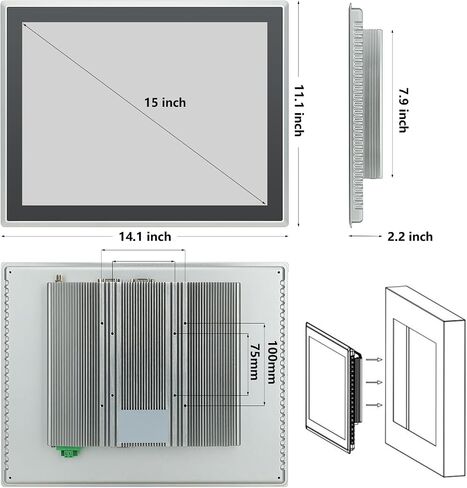 21.5 inch Capacitive Multi-Touchscreen Industrial Embedded Win-10 PC Monitor, IP65 Screen with 10 Points Touch Display, i5+RAM 8G+256G SSD, Integrated Phoenix2pin, HD-MI-Out & USB Ports in Kuwait