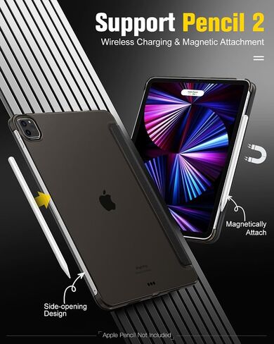 MoKo for iPad Pro 11 Inch Case (4th/3rd Generation,2022/2021),Slim Trifold Hard PC Back Shell Protective Smart Cover Case for iPad Pro 11 Inch 4th Genation with Auto Wake/Sleep, Black in Saudi Arabia