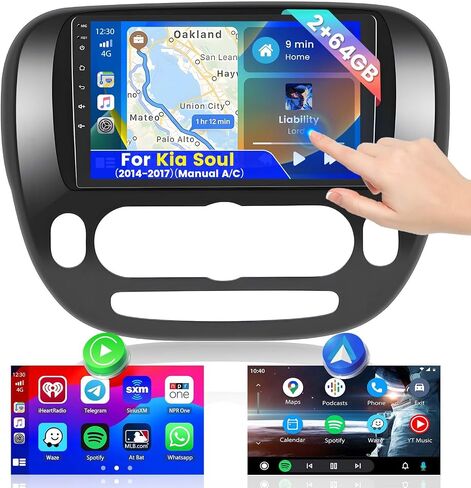(Manual A/C) Roinvou 2+64G Android 13 CarPlay Stereo for 2014-2017 Kia Soul, Wireless CarPlay Radio with Android Auto, 9'' Touch Screen in-Dash GPS Navigation Support Mirror Link BT HiFi WiFi RDS SWC in Saudi Arabia