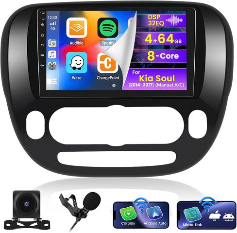(Manual A/C) Roinvou 2+64G Android 13 CarPlay Stereo for 2014-2017 Kia Soul, Wireless CarPlay Radio with Android Auto, 9'' Touch Screen in-Dash GPS Navigation Support Mirror Link BT HiFi WiFi RDS SWC in Saudi Arabia