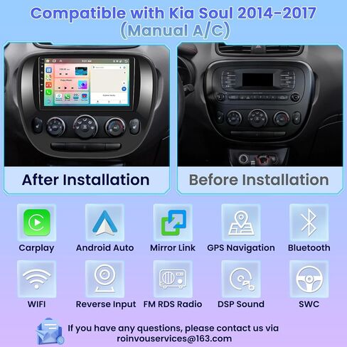 (Manual A/C) Roinvou 2+64G Android 13 CarPlay Stereo for 2014-2017 Kia Soul, Wireless CarPlay Radio with Android Auto, 9'' Touch Screen in-Dash GPS Navigation Support Mirror Link BT HiFi WiFi RDS SWC in Saudi Arabia