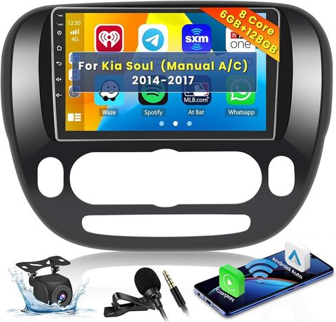 (Manual A/C) Roinvou 2+64G Android 13 CarPlay Stereo for 2014-2017 Kia Soul, Wireless CarPlay Radio with Android Auto, 9'' Touch Screen in-Dash GPS Navigation Support Mirror Link BT HiFi WiFi RDS SWC in Saudi Arabia
