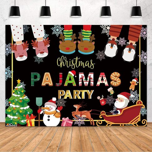 MEHOFOND Christmas Pajamas Backdrop Merry Xmas Slumber Ugly Sweater Christmas Party Decorations Winter Gift Santa Reindeer Snowflake Holiday Photography Background Banner Photo Booth Props 7x5ft in Kuwait