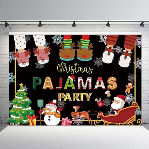 MEHOFOND Christmas Pajamas Backdrop Merry Xmas Slumber Ugly Sweater Christmas Party Decorations Winter Gift Santa Reindeer Snowflake Holiday Photography Background Banner Photo Booth Props 7x5ft in Kuwait