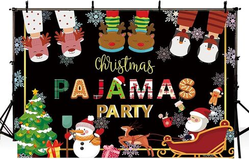 MEHOFOND Christmas Pajamas Backdrop Merry Xmas Slumber Ugly Sweater Christmas Party Decorations Winter Gift Santa Reindeer Snowflake Holiday Photography Background Banner Photo Booth Props 7x5ft in Kuwait