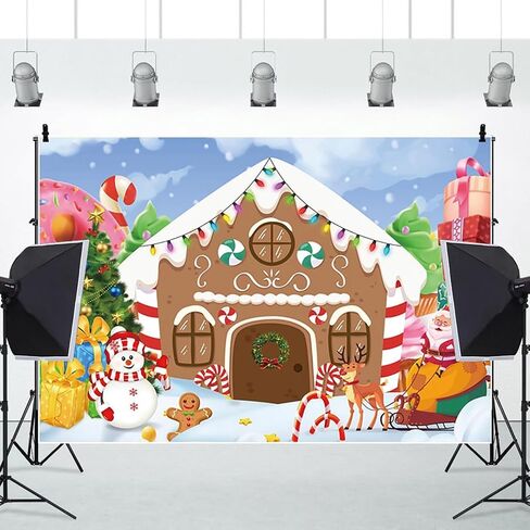 Christmas Backdrop Winter Gingerbread House Xmas Tree Snowman Gifts Background New Year Photography Banner for Birthday Christmas Party Decorations Supplies Photo Photobooth Props 7x5ft in Saudi Arabia