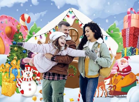 Christmas Backdrop Winter Gingerbread House Xmas Tree Snowman Gifts Background New Year Photography Banner for Birthday Christmas Party Decorations Supplies Photo Photobooth Props 7x5ft in Saudi Arabia