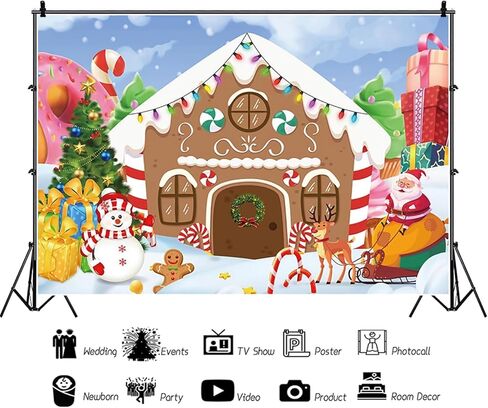 Christmas Backdrop Winter Gingerbread House Xmas Tree Snowman Gifts Background New Year Photography Banner for Birthday Christmas Party Decorations Supplies Photo Photobooth Props 7x5ft in Saudi Arabia