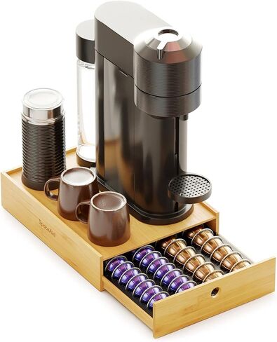 SpaceAid Bamboo Coffee Pod Holder Storage Drawer for Nespresso Vertuo Capsule, Holder Organizer Drawer Tray for Nespresso Vertuo Holder, Compatible with 40 Big or 52 Small Vertuoline Pods (Natural) in Saudi Arabia