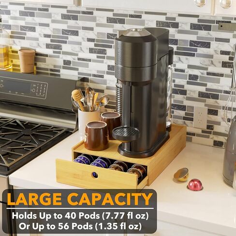 SpaceAid Bamboo Coffee Pod Holder Storage Drawer for Nespresso Vertuo Capsule, Holder Organizer Drawer Tray for Nespresso Vertuo Holder, Compatible with 40 Big or 52 Small Vertuoline Pods (Natural) in Saudi Arabia
