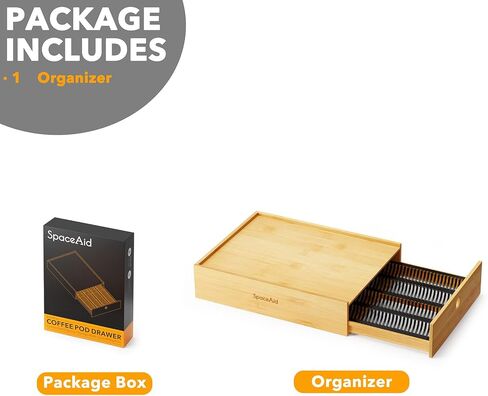 SpaceAid Bamboo Coffee Pod Holder Storage Drawer for Nespresso Vertuo Capsule, Holder Organizer Drawer Tray for Nespresso Vertuo Holder, Compatible with 40 Big or 52 Small Vertuoline Pods (Natural) in Saudi Arabia