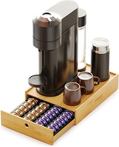 SpaceAid Bamboo Coffee Pod Holder Storage Drawer for Nespresso Vertuo Capsule, Holder Organizer Drawer Tray for Nespresso Vertuo Holder, Compatible with 40 Big or 52 Small Vertuoline Pods (Natural) in Saudi Arabia