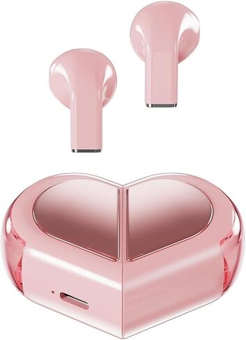 URIZONS Heart Shape TWS Earphones Wireless Earbuds with Mic in-Ear Headphones Wireless Headset for Lover Couples for Valentine for Sport Travel with USB C Charging Cable -Pink (Pink) in Saudi Arabia