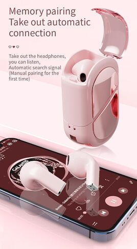 URIZONS Heart Shape TWS Earphones Wireless Earbuds with Mic in-Ear Headphones Wireless Headset for Lover Couples for Valentine for Sport Travel with USB C Charging Cable -Pink (Pink) in Saudi Arabia