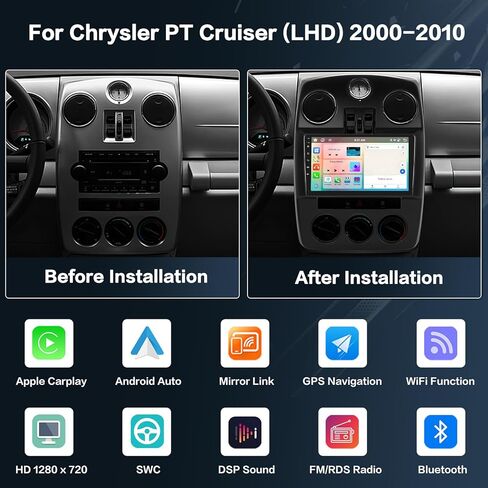 ستيريو سيارة 8-Core 2+64G Android 13 لسيارة Chrysler PT Cruiser 2000-2010 (LHD) ترقية راديو، شاشة لمس IPS مقاس 9 بوصة مع CarPlay اللاسلكي وAndroid Auto، كاميرا احتياطية AHD، ملاحة GPS، DSP in Saudi Arabia