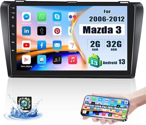 [2+32G] Android 13 Car Stereo for Mazda 3 2006-2012,9 Inch Touchscreen Car Radio Android Head Unit with Mirror Link GPS Navigation WiFi Bluetooth FM/RDS Radio SWC Dual USB/AUX-in+AHD Backup Camera in Saudi Arabia