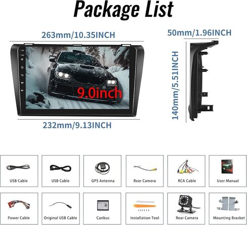 [2+32G] Android 13 Car Stereo for Mazda 3 2006-2012,9 Inch Touchscreen Car Radio Android Head Unit with Mirror Link GPS Navigation WiFi Bluetooth FM/RDS Radio SWC Dual USB/AUX-in+AHD Backup Camera in Saudi Arabia