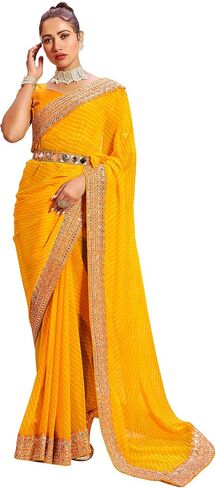 SIRIL Women's Bandhani Printed Embroidery Lace Georgette Saree in Kuwait