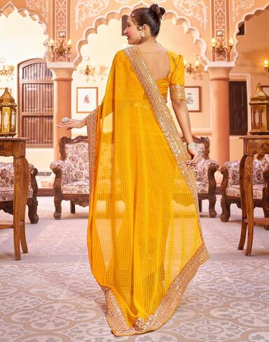 SIRIL Women's Bandhani Printed Embroidery Lace Georgette Saree in Kuwait