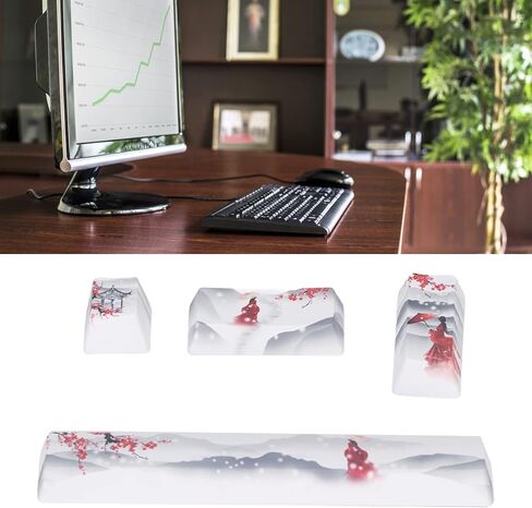 ASHATA 4Pcs Custom Keycaps Ice Mountain Snow Girl Patterm, Space, ESC, Enter and Numpad Enter Keys Comfortable Feel Color Lasting Anime Personality DIY PTB Keycaps for Mechanical Keyboards in Saudi Arabia