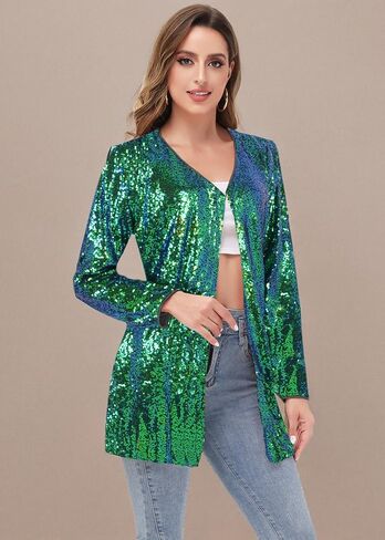 معطف Anna-Kaci نسائي مفتوح من الأمام مزين بالترتر من Las Vegas Blazer Party Club Cocktail Jacket ملابس خارجية in Kuwait