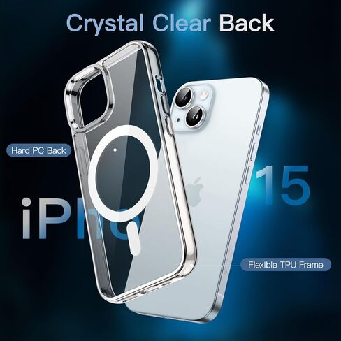 حافظة JETech مغناطيسية 3 في 1 لهاتف iPhone 15 مقاس 6.1 بوصة مع عبوتين من واقيات الشاشة من الزجاج المقوى، متوافقة مع MagSafe، غطاء هاتف مقاوم للصدمات (شفاف) in Kuwait