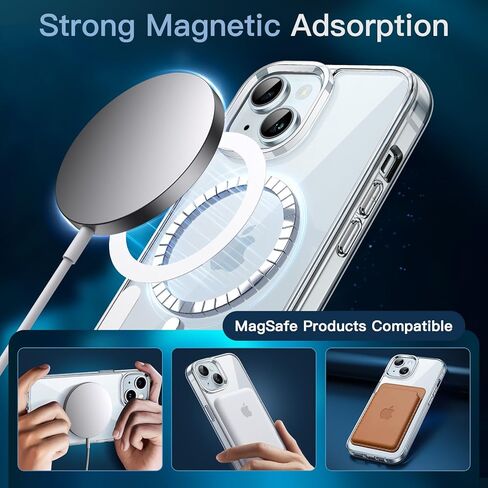 حافظة JETech مغناطيسية 3 في 1 لهاتف iPhone 15 مقاس 6.1 بوصة مع عبوتين من واقيات الشاشة من الزجاج المقوى، متوافقة مع MagSafe، غطاء هاتف مقاوم للصدمات (شفاف) in Kuwait