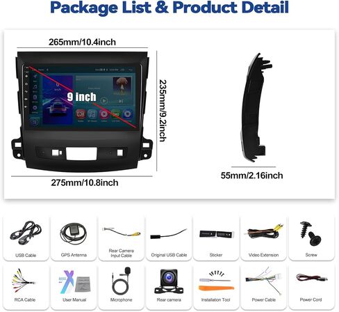 ستيريو سيارة CamECHO 2+64G Android 13 لسيارة Mitsubishi Outlander 2008-2015، راديو CarPlay لاسلكي وراديو سيارة Android Auto، شاشة لمس 9 بوصات داخل لوحة القيادة GPS مع بلوتوث WiFi RDS SWC Mirror Link in Saudi Arabia