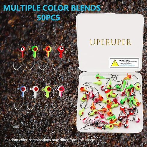 50pcs Fishing Jig Head Hooks kit, Round Ball Fishing Jigs Head with 3D Eyes Carbon Steel Jig Hooks for Soft Lures Freshwater Saltwater Bass Fishing 1/8oz 1/6oz 1/4oz 1/16oz 1/35oz in Saudi Arabia