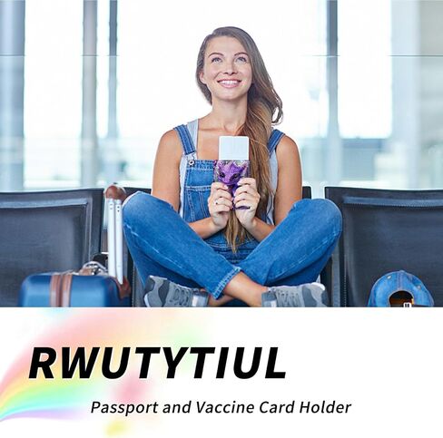 مجموعة حامل بطاقات جواز السفر واللقاح من RWUTYTIUL، حامل لطيف لجواز السفر وغطاء بشريط مطاطي ومحفظة RFID مانعة من جلد البولي يوريثان وإكسسوارات السفر مع قلم للنساء والرجال، زهور الطائر الطنان in Kuwait