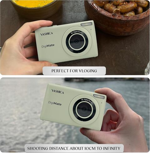 كاميرا Yashica DigiMate الرقمية، كاميرا 4K للتصوير الفوتوغرافي، كاميرا رقمية للنقطة والتقاط مع تكبير 18X، تدعم بطاقات Micro SD، كاميرا رقمية صغيرة للفتيات والفتيان في سن المراهقة - أوف وايت in Kuwait