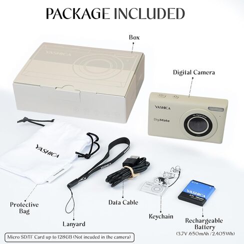 كاميرا Yashica DigiMate الرقمية، كاميرا 4K للتصوير الفوتوغرافي، كاميرا رقمية للنقطة والتقاط مع تكبير 18X، تدعم بطاقات Micro SD، كاميرا رقمية صغيرة للفتيات والفتيان في سن المراهقة - أوف وايت in Kuwait