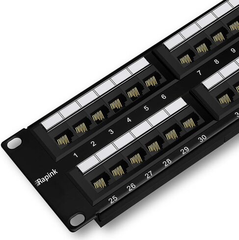 Rapink Patch Panel 24 Port Cat6 10G Support, Network Panel UTP 19-Inch, Wallmount or Rackmount 1U Ethernet Patch Panel Punch Down Block for Cat6, Cat5e, Cat5 Cabling in Saudi Arabia