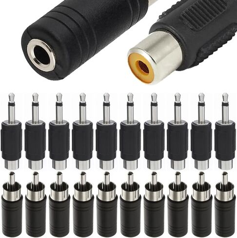 محول RCA إلى 3.5 مم، قابس ذكر RCA إلى موصل صوت مقبس أحادي 1/8 بوصة أنثى ووصلة أنثى RCA إلى موصل صوت مقبس أحادي 1/8 بوصة ذكر لجهاز الاستقبال ومكبر الصوت ومعدات الصوت (20 حزمة) in Saudi Arabia