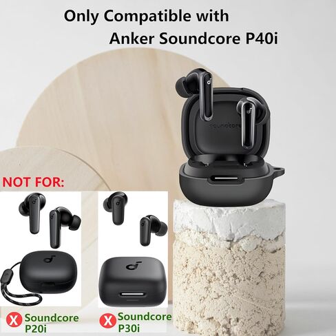 غطاء حافظة متوافق مع سماعات Soundcore P40i من Anker Earbuds، غطاء من السيليكون مع مجموعة أدوات تنظيف وغطاء واقٍ مقاوم للصدمات مع سلسلة مفاتيح إكسسوارات Carabiner (أسود) in Kuwait