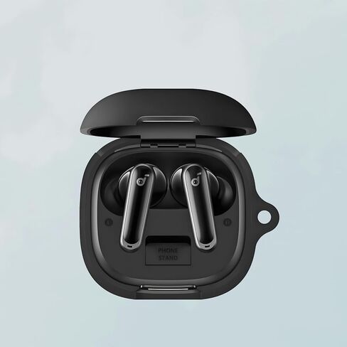 غطاء حافظة متوافق مع سماعات Soundcore P40i من Anker Earbuds، غطاء من السيليكون مع مجموعة أدوات تنظيف وغطاء واقٍ مقاوم للصدمات مع سلسلة مفاتيح إكسسوارات Carabiner (أسود) in Kuwait