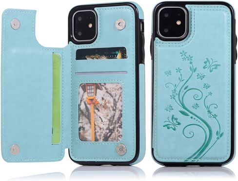 حافظة UEEBAI لهاتف iPhone 12 Mini مقاس 5.4 بوصة، حافظة جلدية PU فاخرة [مشبك مغناطيسي] [فتحات للبطاقات] وظيفة الوقوف نمط زهرة الفراشة غطاء محفظة خلفي ناعم متين مقاوم للصدمات من مادة TPU - أخضر نعناعي in Kuwait