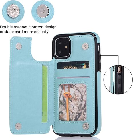 حافظة UEEBAI لهاتف iPhone 12 Mini مقاس 5.4 بوصة، حافظة جلدية PU فاخرة [مشبك مغناطيسي] [فتحات للبطاقات] وظيفة الوقوف نمط زهرة الفراشة غطاء محفظة خلفي ناعم متين مقاوم للصدمات من مادة TPU - أخضر نعناعي in Kuwait