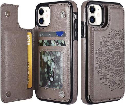 حافظة UEEBAI لهاتف iPhone 12 Mini مقاس 5.4 بوصة، حافظة جلدية PU فاخرة [مشبك مغناطيسي] [فتحات للبطاقات] وظيفة الوقوف نمط زهرة الفراشة غطاء محفظة خلفي ناعم متين مقاوم للصدمات من مادة TPU - أخضر نعناعي in Kuwait