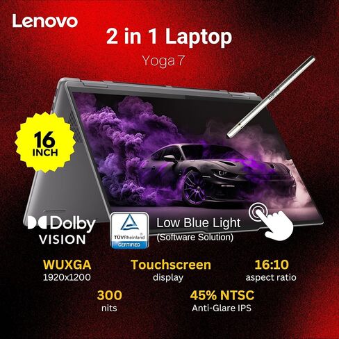 Lenovo Yoga 7 2-in-1 AI Laptop, 16" 1920x1200 Touchscreen, AMD Ryzen 7 8840HS(>i7-12700H, 5.10 GHz), Copilot, Backlit Keyboard, Fingerprint, Windows 11 Pro, Gray(16GB 6400 MHz DDR5 RAM | 1TB SSD) in Saudi Arabia