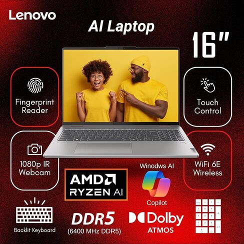 Lenovo Yoga 7 2-in-1 AI Laptop, 16" 1920x1200 Touchscreen, AMD Ryzen 7 8840HS(>i7-12700H, 5.10 GHz), Copilot, Backlit Keyboard, Fingerprint, Windows 11 Pro, Gray(16GB 6400 MHz DDR5 RAM | 1TB SSD) in Saudi Arabia