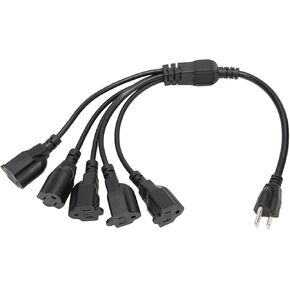 3 Prong 1 to 5 Outlet Power Cord, Heavy Duty 16AWG 18AWG Splitter with Space Saving, Practical Accessories for Computers, Printers, LED Stage Lights