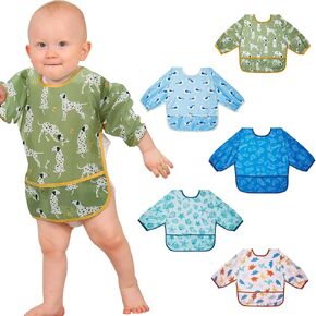 Lictin Long Sleeve Bibs 5 Pack - Baby Bibs, Waterproof Toddler Bibs, Baby Smock for Eating, Baby Bibs for Feeding Teething in Kuwait